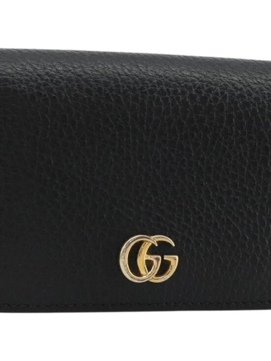 Gucci Handbags - GUCCI GG Marmont Bifold Wallet Leather Black Gold 456126 Auth bs35602